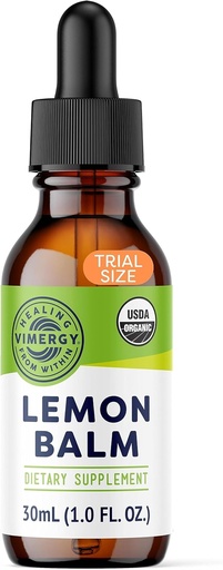 [BRSWGGAHAABG2C3X] Vimergy Organic Lemon Balm Tincture Herbal Supplement – 175 mg of 10:1 Lemon Balm Extract per Serving, can be Used in Tea - USDA Certified Organic, Non-GMO, Alcohol-Free – 30 mL (1 mL/Serving)