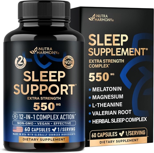 [BRSRA2T6BMHAYG3F] Pills Durmientes para Adultos 550mg - Melatonin 3mg peru Valerian Root for Sleep L-Theanine peru Magnesium - Natural Sleep Aid Supplement - Non-Habit Forming Rest Support - Made in USA - 1/día, 2 Month Supply