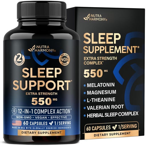 [BRSRA2T6BMHAYG3F] Sleeping Pills for Adults 550mg - Melatonin 3mg | Valerian Root for Sleep | L-Theanine | Magnesium - Natural Sleep Aid Supplement - Non-Habit Forming Rest Support - Lab Tested - 1/day, 2 Month Supply