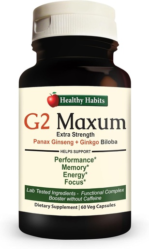 [BRSRABI5CQNBAFD5] Healthy Habits G2 Maxum Extra Strength Panax Ginseng Plus Ginkgo Biloba Blended to Support Energy and Cognitive Function 60 Veg Capsules per Bottle