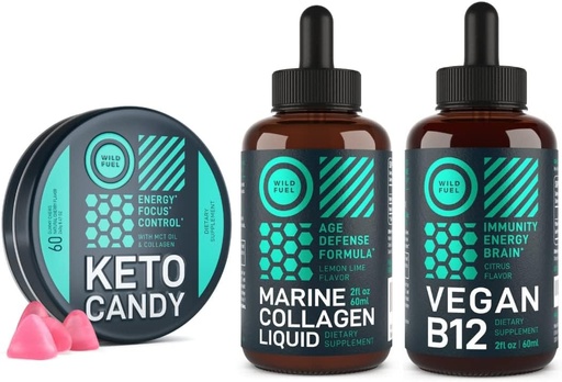 [BRSW2CAQAAORGFDL] WILD FUEL Keto Gummies, Marine Collagen and Vegan B12 Wellness Bundle