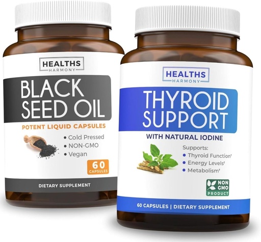 [BRSROC35OQFBGGTJ] Thyroid Support & Black Seed Oil (1-Month Supply) Black Seed Thyroid Boost - Thyroid Support (60 Capsules) Health Supplement & Black Seed Oil (60 Capsules) Cold-Pressed Nigella Sativa - Non-GMO