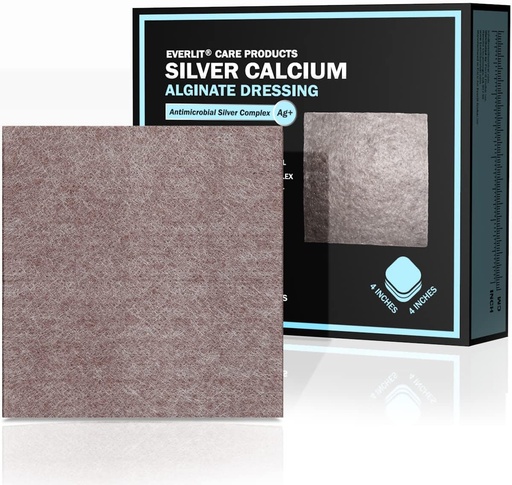 [BRSW2AQQOF6GKHIY] EVERLIT AG Silver Calcium Alginate Wound Dressing | Absorbent Non-Stick Sterile Dressing Pad | Gentle Hemostatic Gauze with Natural Gelling Fiber for Wound Care (4" x 4" | Pack of 10)