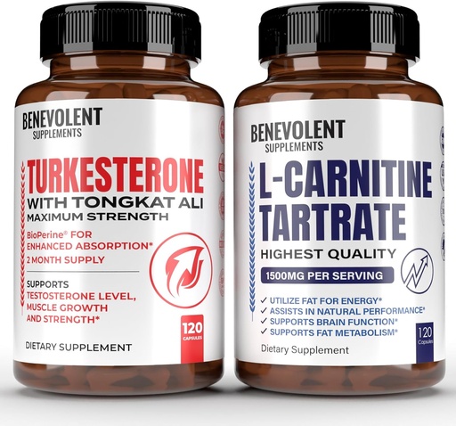 [BRSROCQCAEDQACTK] Turkesterone 8.000mg [Purità più alta] + Premium L-Carnitina Tartrato Supplemento - Alto assorbimento Supplemento con Tongkat Ali - Aumentare Stamina, Magra crescita muscolare, Support Metabolismo & Natural Ener