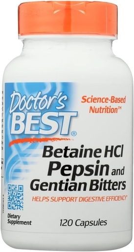 [BRSWIBQGDF6RKGDE] Ən yaxşı Betaine HCL Pepsin və Gentian Bitters, Gluten Pulsuz, 120 Capsules (Paket 1)