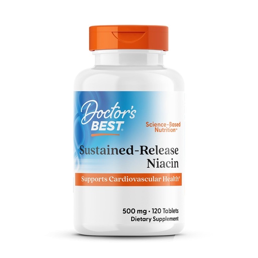 [BRSWIZTYCAHRWAAZ] Doctor's Best Niacin 500 mg Extended Release Supplement for Men & Women - Minimizes Skin Flush, Niacin as Nicotinic Acid 500mg, Cardiovascular Health Support, Gluten Free, Vegan, Non GMO - 120 Tablets