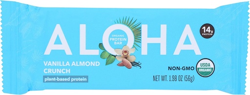[BRSRMFQTDIFGC3TH] Aloha Organic Vanilla Almond Crunch Protein Bars, 14g Plant-Based Protein, USDA Certified Organic, Gluten Free & Non-GMO, 1.9 Oz (Pack of 12)