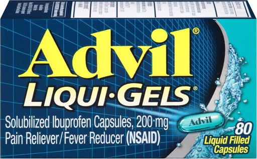 [BRSWIYYOOQMAE2Y7] Advil Ağrı Reliever/Fever Function, 200 mg Solubilized Ibuprofen (80-Count Liqui-Gel Capsules, Pack of 2)