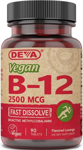 [BRSWIFY6OIFQEED6] DEVA Nutrition Vegan Sublingual Fast Dissolve B-12 Tablets, 2500 mcg, 90 Count