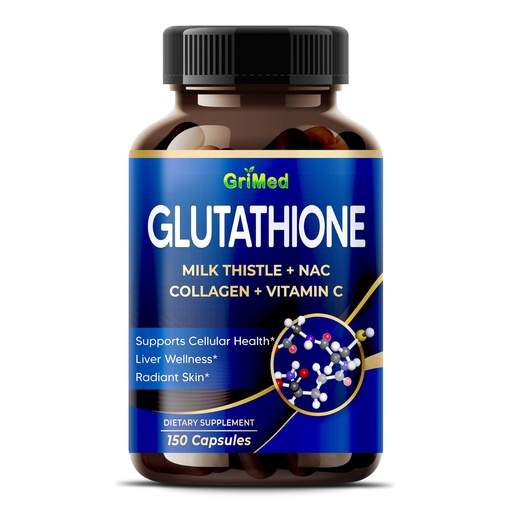 [BRSROGD7CR7QAEQ3] GriMed Glutathione 11,200mg - X10 Power with Milk Thistle, NAC, Collagen, Vitamin C - Cellular Wellness, Radiant Skin (150 Count (Pack of 1))