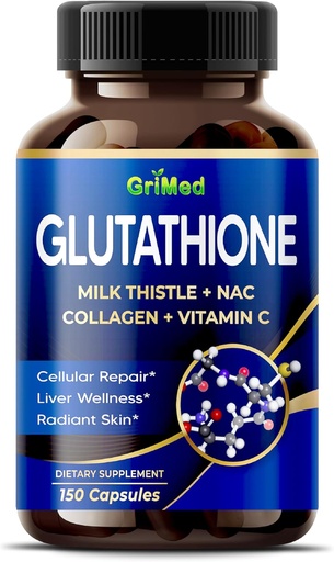 [BRSROGD7CR7QAEQ3] GriMed Glutathione 11,200mg - X10 Power with Milk Thistle, NAC, Collagen, Vitamina C - Cellular Wellness, Radiant Skin - USA Made & Tested (150 Conde (Pack of 1))