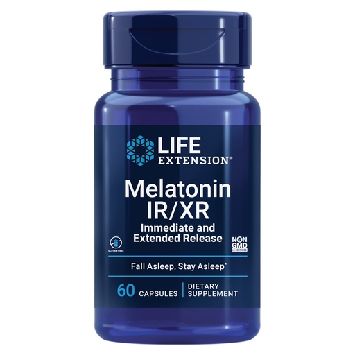 [BRSWGFQPBAMRO2TA] Life Extension Melatonin IR/XR, 1.5 mg, immediate- and Extended-Release Formula for Optimal Sleep Support, Healthy circadian Rhythms, Cellular Defense, Gluten-Free, Non-GMO, 60 Capsules