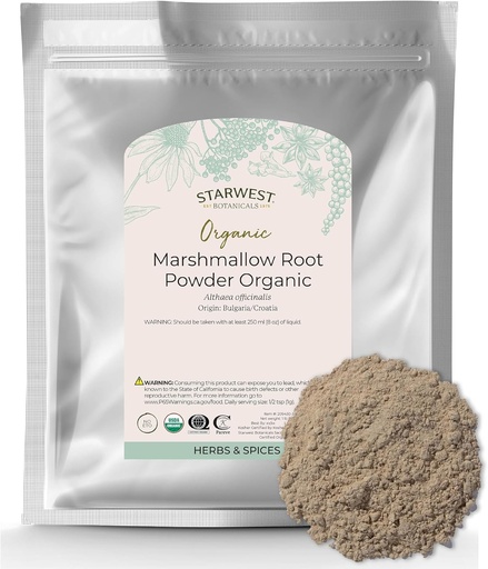[BRSWIYANDMIRC3T6] Starwest Botanicals Organic Marshmallow Root Powder - Dried Herb for Tea, Capsules, & Herbal Blends, Certified Kosher, Non-GMO - Bulk 1 lb Bag