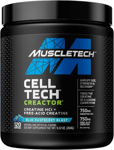 [BRSWIH3QOYNBK2LK] Creatine Powder | MuscleTech Cell-Tech Creactor | Creatine HCl Formula | Muscle Builder for Men & Women | Creatine HCl + Free-Acid Creatine | Creatine Supplements | Blue Raspberry Blast, 120 Servings