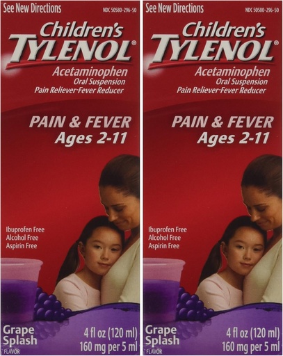 [BRSWIZ3YCUPQEA3K] Children's Tylenol grape flavor ages 2-11 - 2 packs of 4.0 FL OZ