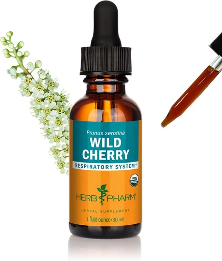 [BRSWIYTYC4CRWDI3] Herb Pharm Certified Organic Wild Cherry Bark Liquid Extract for Respiratory Support - 1 Ounce (DWCHER01)
