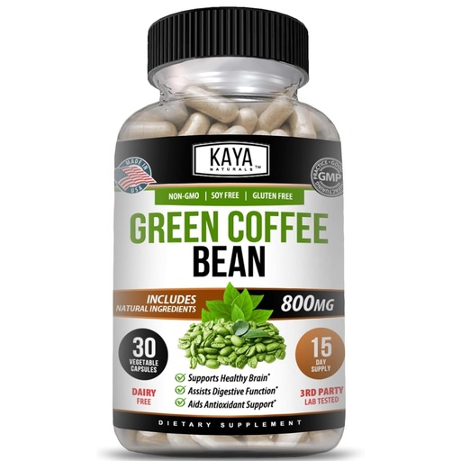 [BRSRMGTQAR4AIDQU] Kaya Naturals Green Coffee Bean Extract - Non-GMO, Gluten-Free Supplement (30 Count (Pack of 1)