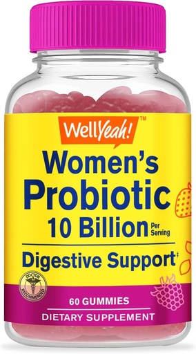 [BRSW2HA6BFYAIHLH] WellYeah Probiotics for Women Gummies - 10 Billion CFU - for Digestive Support, Gut Health, and Feminine Health Support - Natural Sourced Flavors - Vegan, Delayed Release Womens Probiotic - 60 Gummies