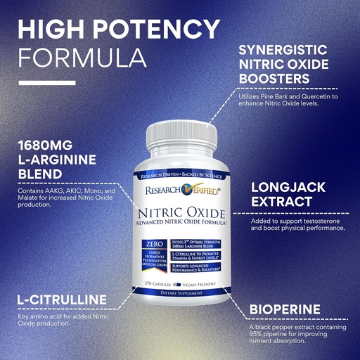 [BRSROGLRO4FW23A4] Pesquisa Verificado Óxido Nitrico - com L-Arginina e L-Citrulina - Premium Muscle Building Nitric Oxide Booster - 270 Contagem - 2 Garrafas