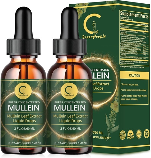 [BRSRAZILCEBWOEQ6] (2 пакета) Mullein Drops for Lungs - экстракт листьев Mullein высокой потенции для детоксикации и очистки легких, поддержка дыхательной, иммунной, пищеварительной системы, настойка из натуральной жидкости Mullein, не-ГМО, 4 FL OZ