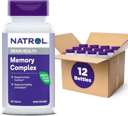 [BRSRMAL6OAMR6C3U] Complejo de memoria Natrol con vitaminas Ginkgo Biloba 120mg y B, Suplemento dietético para la salud del cerebro y el soporte de memoria, 60 Tabletas, 30 Day Supply (Pack of 12)