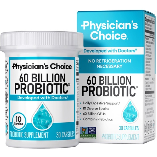 [BRSWG2YBOZ5BA23P] Physician's CHOICE Probiotics 60 Billion CFU - 10 Strains + Organic Prebiotics - Immune, Digestive & Gut Health - Supports Occasional Constipation, Diarrhea, Gas & Bloating - for Women & Men - 30ct