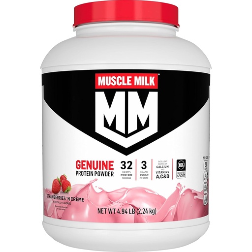[BRSWIYANCYGWG2YV] Muscle Milk Genuine Protein Powder, Strawberry 'N Crème, 32g Protein, 4.94 Pound