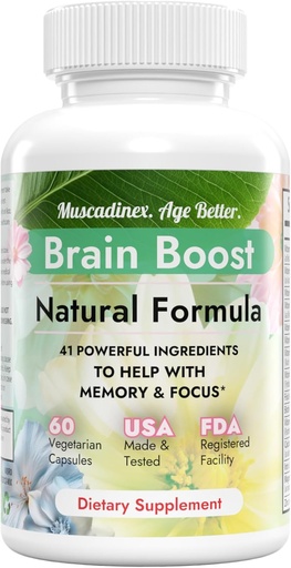 [BRSROHQ2AEFRUE32] Supplément Cerveau Naturel pour Mémoire et Focus. 41 Herbal + Ingrédients Nootropiques. Boost Beta + Alpha Cerveau Vagues. Pas de caféine/Gluten/GMO. 60 Caps. Fabriqué aux États-Unis.