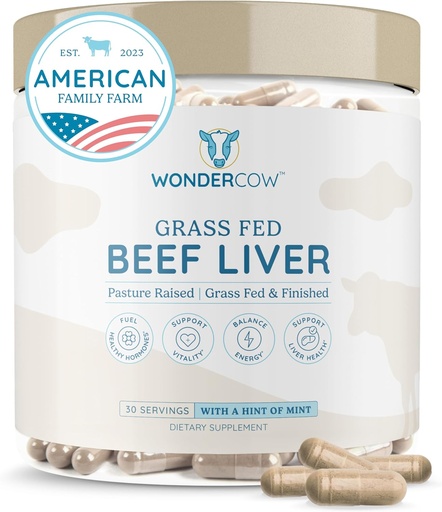 [BRSRAHAOB4IQIE3P] WONDERCOW Beef Liver Capsules Grass Fed Supplement - Desiccated & Natural Source of Protein, Iron, Vitamins A & B- Boosts Energy and Immunity | USA Grown, Non-GMO, Gluten Free