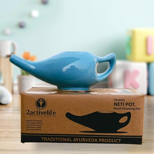 [BRSRMAL7BYCBEGYU] Yoga Neti Pot for Sinus & Congestion Cleaning| Microwave and Dishwasher Friendly | Leak Proof Durable Ceramic Neti Pot| Nasal Wash Handcrafted Durable Ceramic - Blue