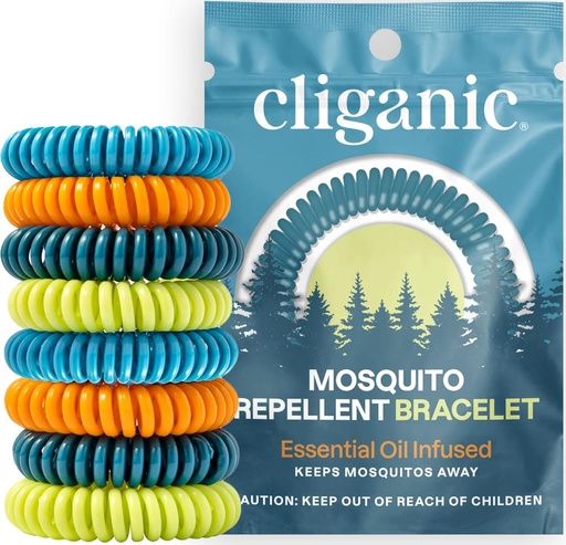 [BRSWGAI5DN6GEELH] Cliganic 20 Pack Mosquito Repellent Bracelets for Adults & Kids - Natural DEET-Free Bands, Individually Wrapped