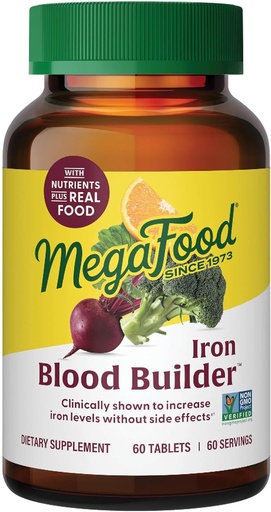 [BRSWIYTYOZ5GMDI5] MegaFood Blood Builder Iron Supplement for Women & Men - Increase Iron Levels Without Side Effects - Combats Fatigue - with Vitamin B12, Folic Acid & Vitamin C for Absorpsi - Vegan - Unflasheed - 30 Count (Paket 1)