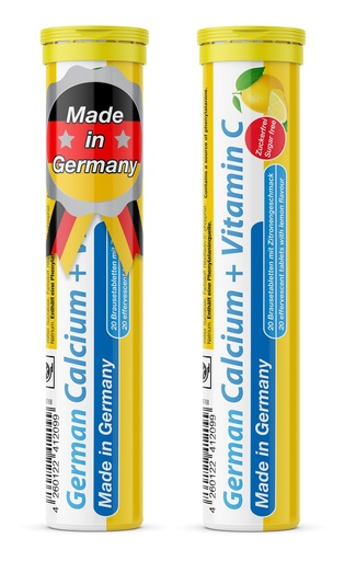 [BRSWYGIQOUCBY23B] German Calcium + VIT. C - 40 Vegan Drink Effervescent Tablets - Lemon Lime Flavor - Made in Germany