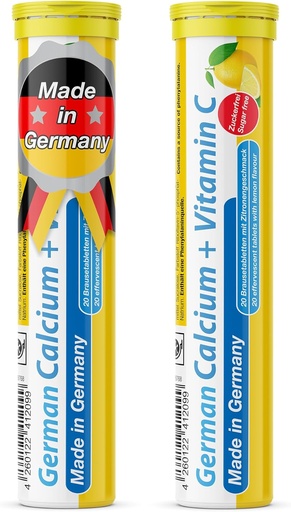 [BRSWYGIQOUCBY23B] Niemiecki Wapń + VIT. C - 40 Vegan Drink Effervescent Tablets - Lemon Lime Flavor - Made in Germany