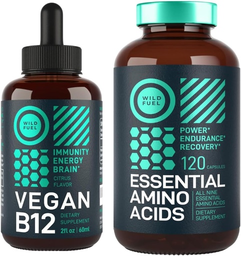 [BRSROCAPOQIRQ3DJ] WILD FUEL Essential Amino Acid Supplement and Vegan Vitamin B12 Liquid Energy Bundle