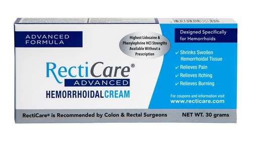 [BRSWGEIECABRQFDX] Recticare Advanced Hemorrhoidal Cream: Advanced Treatment to Shrink & Soothe Hemorrhoids - Itch, Pain, Burn Relief - 30g Hemorrhoidal Cream with Lidocaine