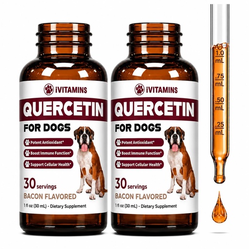 [BRSRO2QOC4DQ4HYU] Quercetin for Dogs - Quercetin for Dogs Allergies - Helps Support Immune Health, Allergy Relief, Heart Health & Much More - Dog Allergy Relief - 1 fl oz - Bacon Flavor (2 Pack)