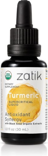 [BRSWGEAPOAMWACYY] Zatik Naturals - Turmeric Supercritical Liquid Synergy with Black Seed Organic CO2 Extract, Antioxidant, Cold Pressed, Unrefined Oil, Vegan, Non-GMO, Organic, 1.0 fl oz.