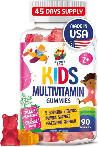 [BRSROAQPBUNQM3DA] Kids Multivitamin Gummies - 90 Chewable Vitamins - Daily supplement with 14 Essential Vitamins for Ages 2 and Above - Includes Vitamin A, C, D, E, Vegetarian B6 and B12, Zinc, Biotin