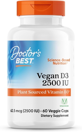 [BRSWIF3ROJ7QMFTY] Doctors Best Vegan D3 2500 IU (Vitashine), завод Джерелом вітаміну D3, Non-GMO, Gluten Free, Soy Free, Vegan 60 Veggie Caps