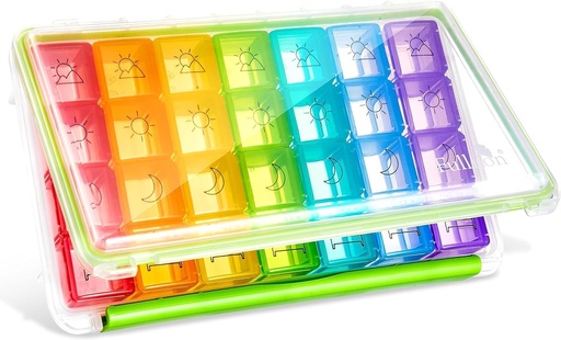 [BRSROZQPO5YQIFLJ] Fullicon Weekly Pill Organizer 4 Times a Day, Pill Box 7 Day for Travel, Moisture-Proof Daily Pill Box Organizer, Large Pill Case for Medicine, Vitamin, Fish Oil, and Supplement (Clear and Green)