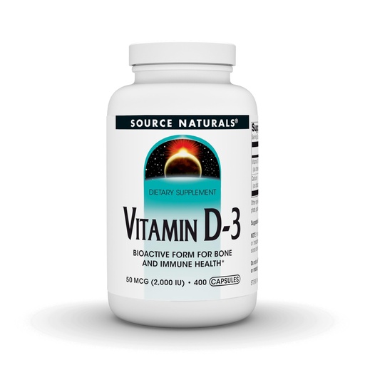 [BRSWK2YACQJWE232] Source Naturals Vitamin D-3, Bioactive Form for Bone & Immune Health*, 50mcg (2000 iu) - 400 Capsules