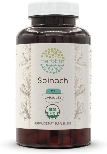 [BRSWGCAOCQPWG3L4] HerbEra Spinach 120 Capsules, 500 mg, USDA Organic Spinach (Spinacia oleracea) Dried Leaf (120 Capsules)