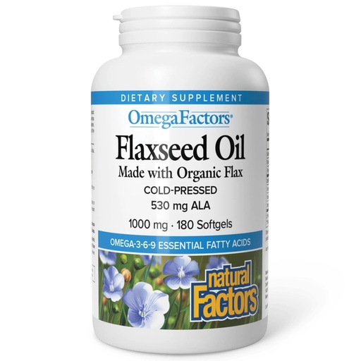 [BRSWIYT3PMMWE3DU] Omega Factors by Natural Factors, Flaxseed Oil, Supports Overall Health with Omega-3, 6 and 9 Fatty Acids, 180 softgels (180 servings)
