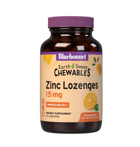 [BRSWIYQZBQPB2C3I] Bluebonnet Nutrition Earthsweet Zinc Lozenges 15mg Chewables, Plus 100mg of Vitamin C, Soy-Free, Gluten-Free, Kosher Certified, Dairy-Free, Vegan, Orange Flavored, 60 Lozenges