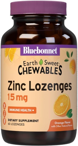 [BRSWIYQZBQPB2C3I] Bluebonnet mityba Earthsweet Cinko Lozenges 15mg Chewables, Plius 100mg vitamino C, Sojos nemokamai, Gluten- Free, Kosher Sertifikuotas, Kiaulė nemokamai, Veganas, Oranžinė Flavored, 60 Lozenges