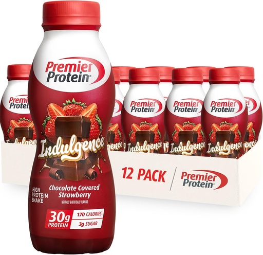 [BRSRAHQKBUIR4HI4] Premier Indulgence des protéines Secouer les protéines, 30g Protéines, 3g Sucre, Fraise recouverte de chocolat, 11,5 fl oz, boîte de 12