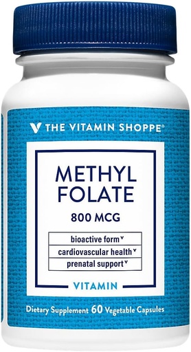 [BRSWGAADBFYW22TG] The Vitamin Shoppe Methylfolate for Women's Health - Prenatal Support & Baby Development - 800 MCG (60 Vegetable Capsules)