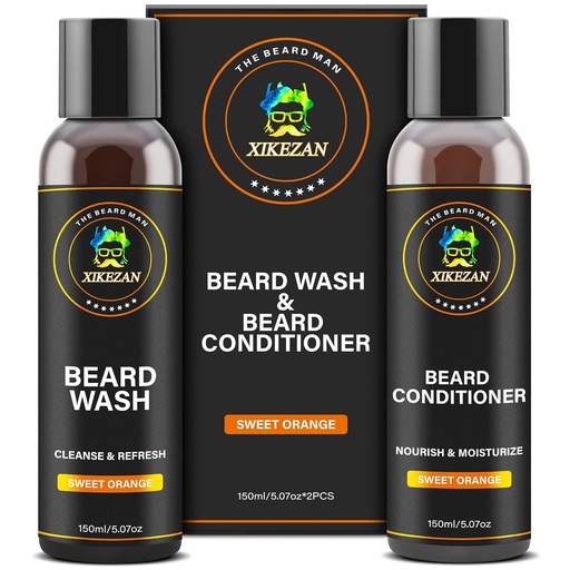 [BRSRMBIFCIDQMDY3] XIKEZAN Beard Wash & Beard Conditioner Natural Softener Set w/Argan & Jojoba Oils Smooths & Strengthens Christmas Stocking Stuffers Father Day Gifts for Men Him Dad Boyfriend Husband
