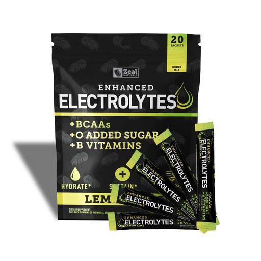[BRSROYICB4NGG3AY] Enhanced Electrolyte Powder Stick Packs (Lemon Lime | 20 Packets) w/ 0 Sugar +BCAAs +B-Vitamins Electrolyte Supplement w Potassium Zinc & Magnesium for Hydration - Keto Electrolytes